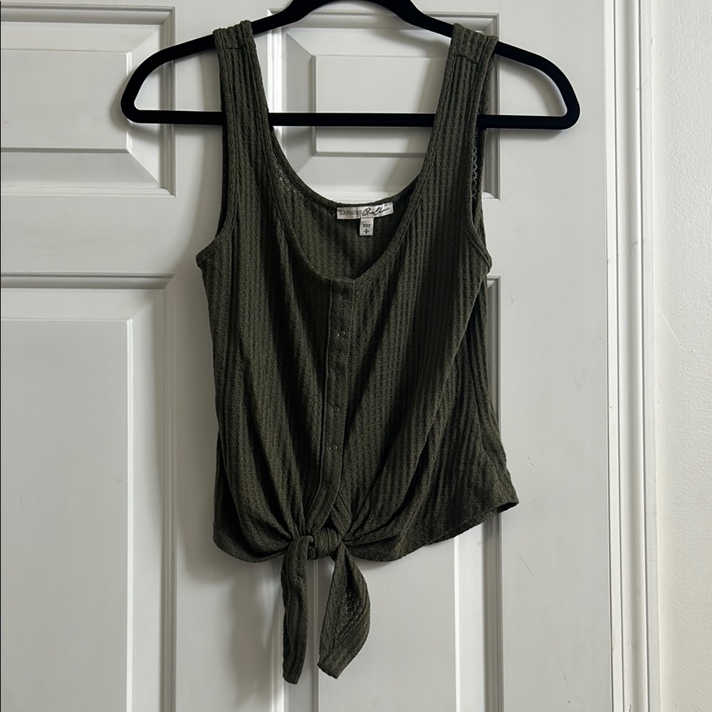 Olive Green Sleeveless Tie-Front Top